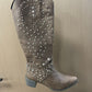 Riveted long boots thick heel middle heel riveted high heeled women's boots