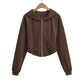 Hooded drawstring zipper long sleeved sweatshirt