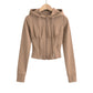 Slim fit drawstring hooded zipper top