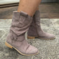 Low heeled square heeled suede pleated low cut boots