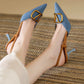French Shallow Mouth Pointed Toe Stiletto Women's Denim High Heel Sandals Summer Breathable and Leg-lengthening