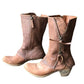 Side zipper thick heel mid leg knight boots for women retro round toe mid heel thin leather boots