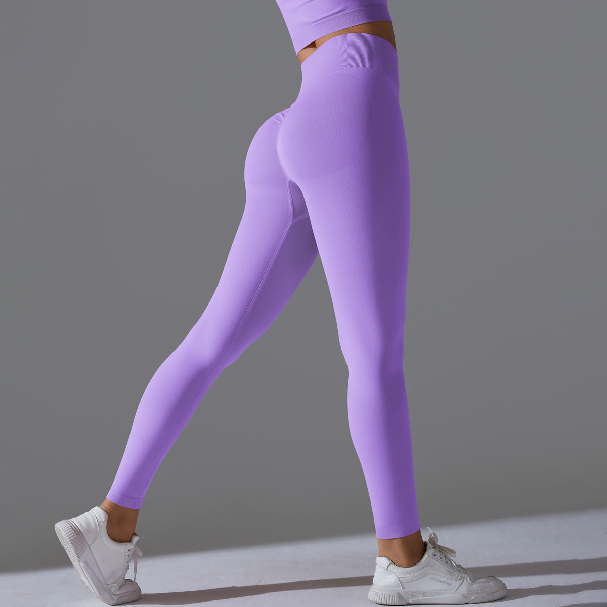 Seamless Solid Peach Sports Trousers for Women - Tight Running Fitness Yoga Pants with High Waist and Butt-Lifting Design