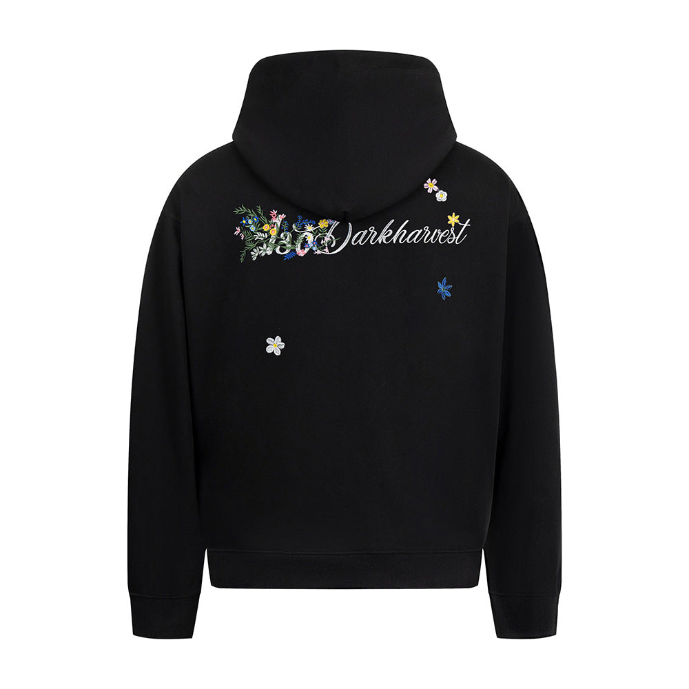 Vine flower embroidered hooded sweatshirt