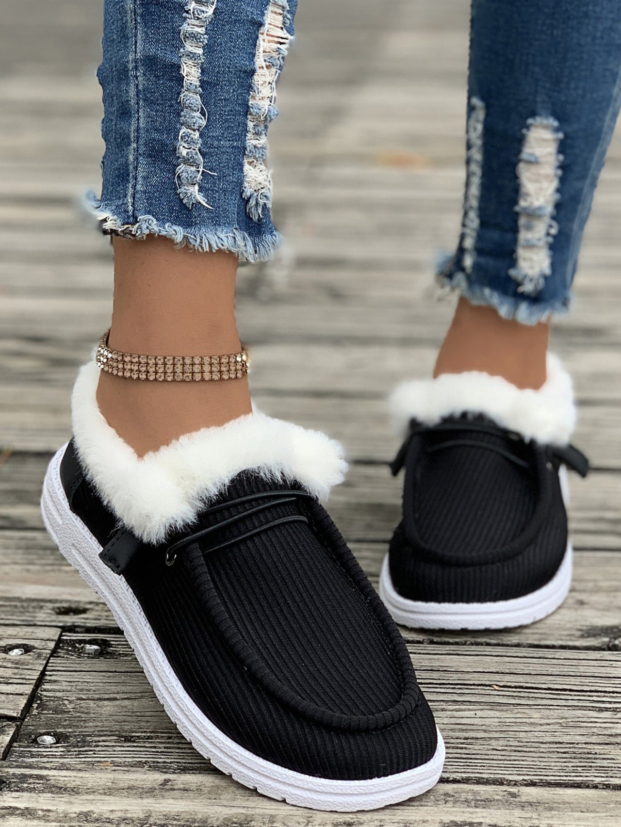 Women's casual shoes with plush and fuzzy cotton shoes