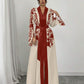 Clothing  V-neck Long Sleeve Printed Flared Dress with Tie Waist Long Cardigan Style Women's Dress
