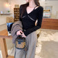 Seductive Lace Spliced Strapless Long Sleeve T-Shirt for Women