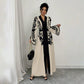 Clothing  V-neck Long Sleeve Printed Flared Dress with Tie Waist Long Cardigan Style Women's Dress