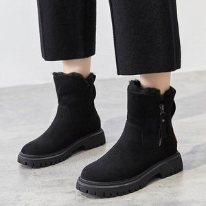 Winter women's boots with thick and warm cotton shoes and fur integrated in the middle tube and velvet