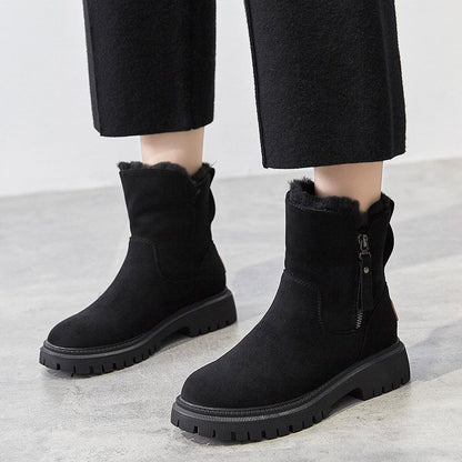 Winter women's boots with thick and warm cotton shoes and fur integrated in the middle tube and velvet