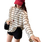 Design Sense Color-Blocking Stripe Round Neck Long Sleeve T-Shirt