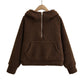 Half zip loose hooded sweatshirt