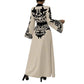 Clothing  V-neck Long Sleeve Printed Flared Dress with Tie Waist Long Cardigan Style Women's Dress