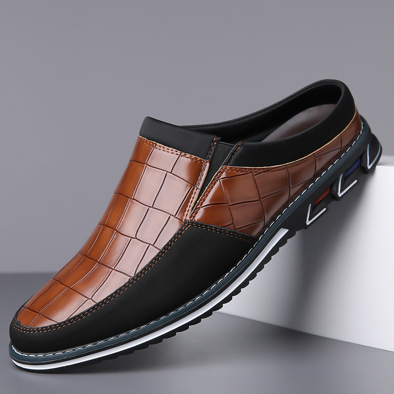 Men's Half-Slipper Leather Shoes Back Strap Slippers Big Size Toe-Covered Slippers