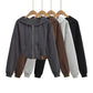 Hooded drawstring zipper long sleeved sweatshirt
