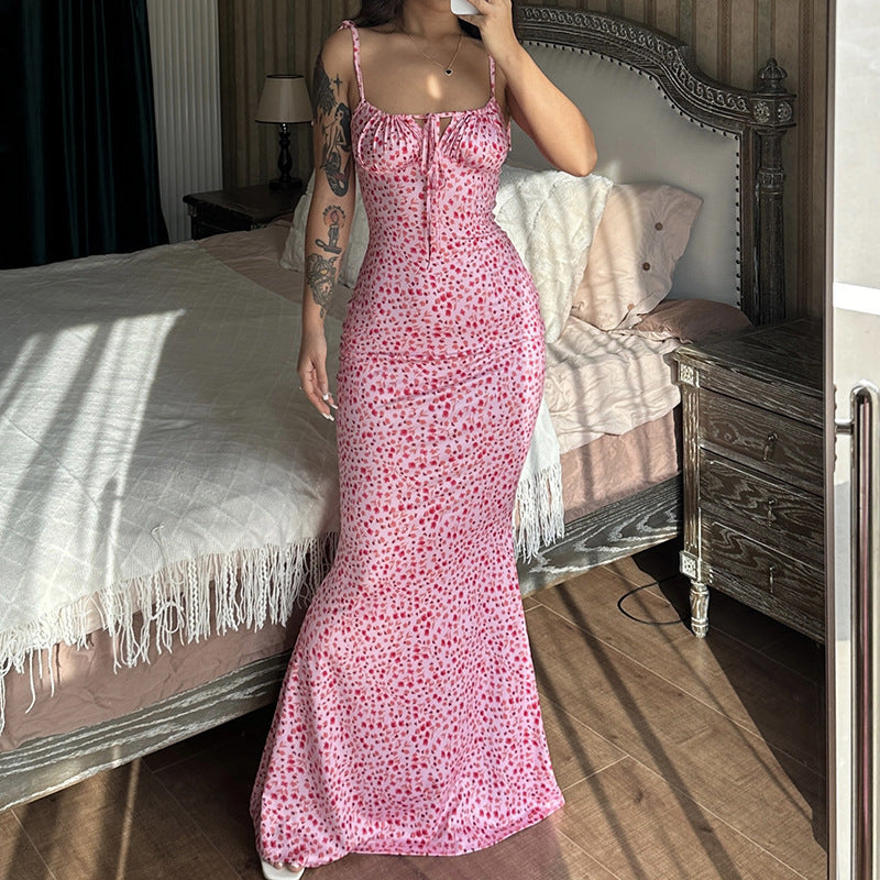 Long Sleeveless Belted Backless Fitted Bodycon Casual Sexy Dress