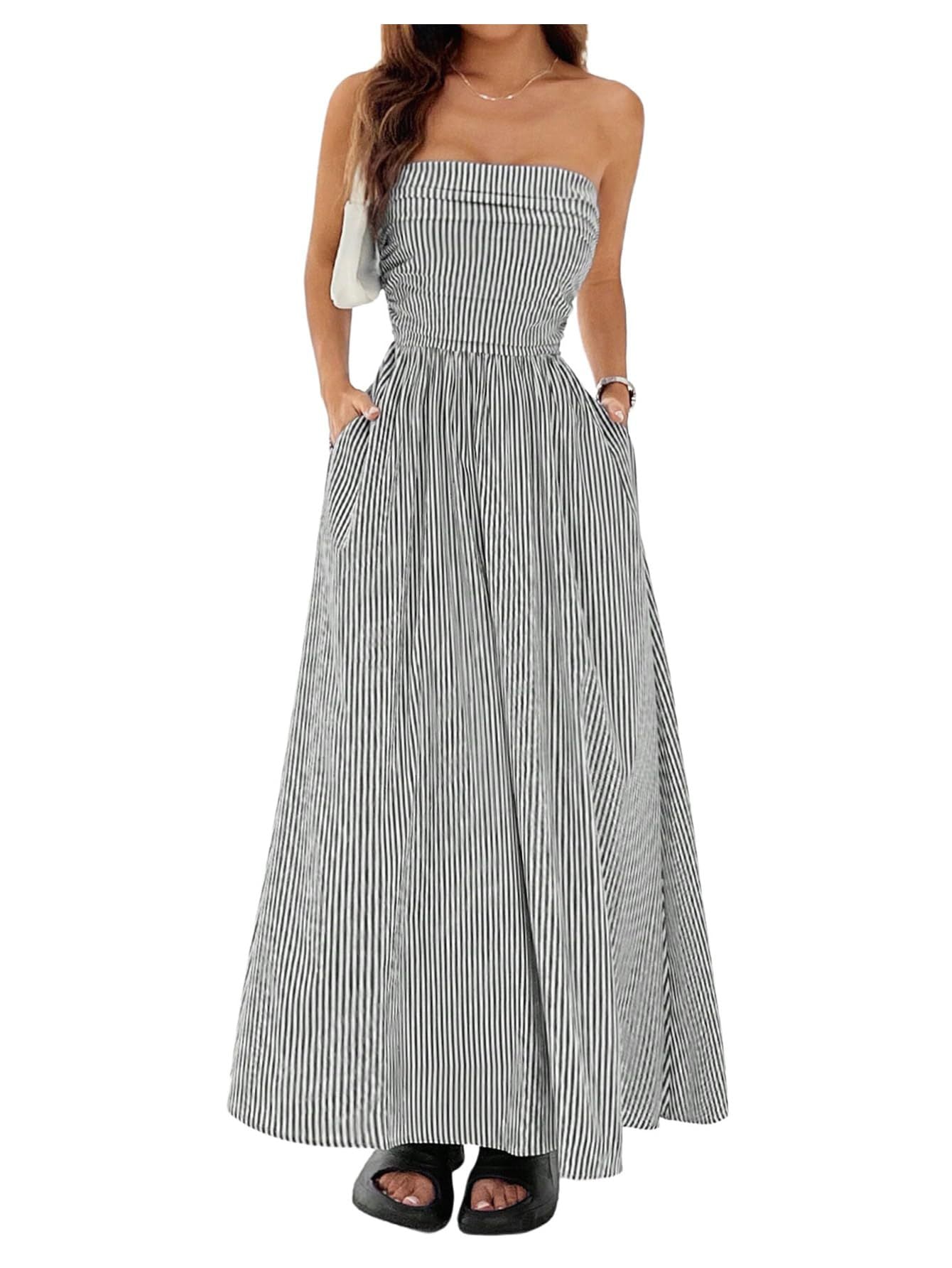 Fashion Chic Sexy Strapless Pocket Long Dress for Women