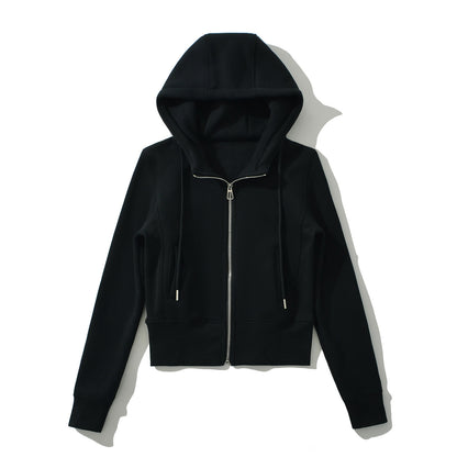 Drawstring hooded long sleeved jacket sweatshirt