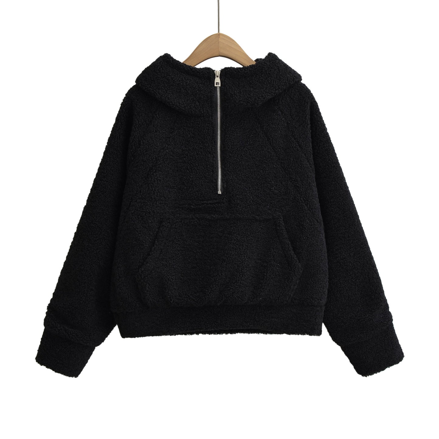 Half zip loose hooded sweatshirt