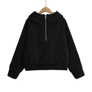 Half zip loose hooded sweatshirt