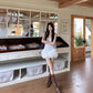 Ballet Style White Lace Spliced Strap Dress for Women Slim Fit Puffy Cake Short Dress