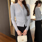 Gentle Style Youthful V-Neck Slim Fit Long Sleeve Knit Top for Women