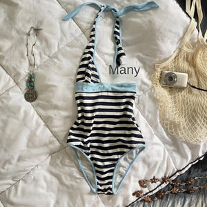 Striped Triangle Cup Bra Set Simple and Versatile with Padded Fixed Cup Backless Underwear for Women