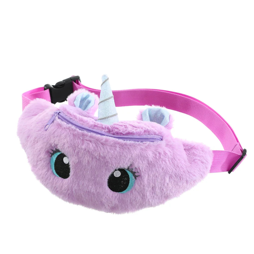 Cute Unicorn Children's Fanny Pack Girls Waist Bag Plush Toys Belt Gradient Color Chest Bag Cartoon Coin Purse Travel Chest Bag