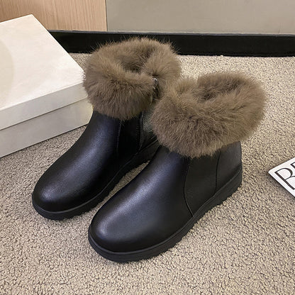 Thick and warm cotton shoes with added fleece, flat bottom and anti slip short tube bread shoes