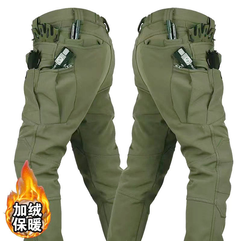 Factory Direct Sale Softshell Assault Pants for Men, Autumn and Winter Ski Multi-Pocket Fleece Pants, Wear-Resistant Work Tactical Camouflage Pants