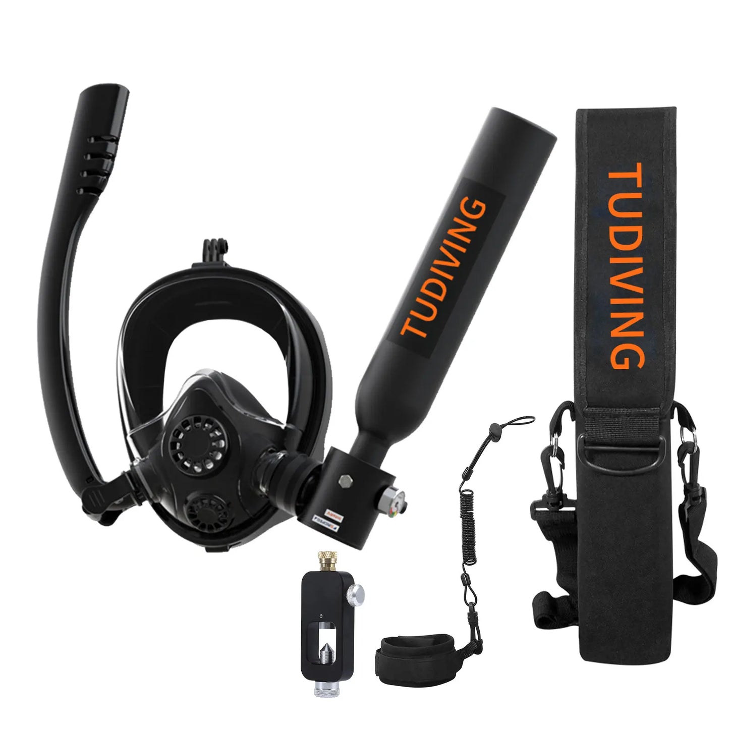 TUDIVING-0.5L Scuba Diving Tank Set,Mini Oxygen Cylinder with Full Face Snorkel Mask,Portable Travel Diving Kit for Scuba Diving