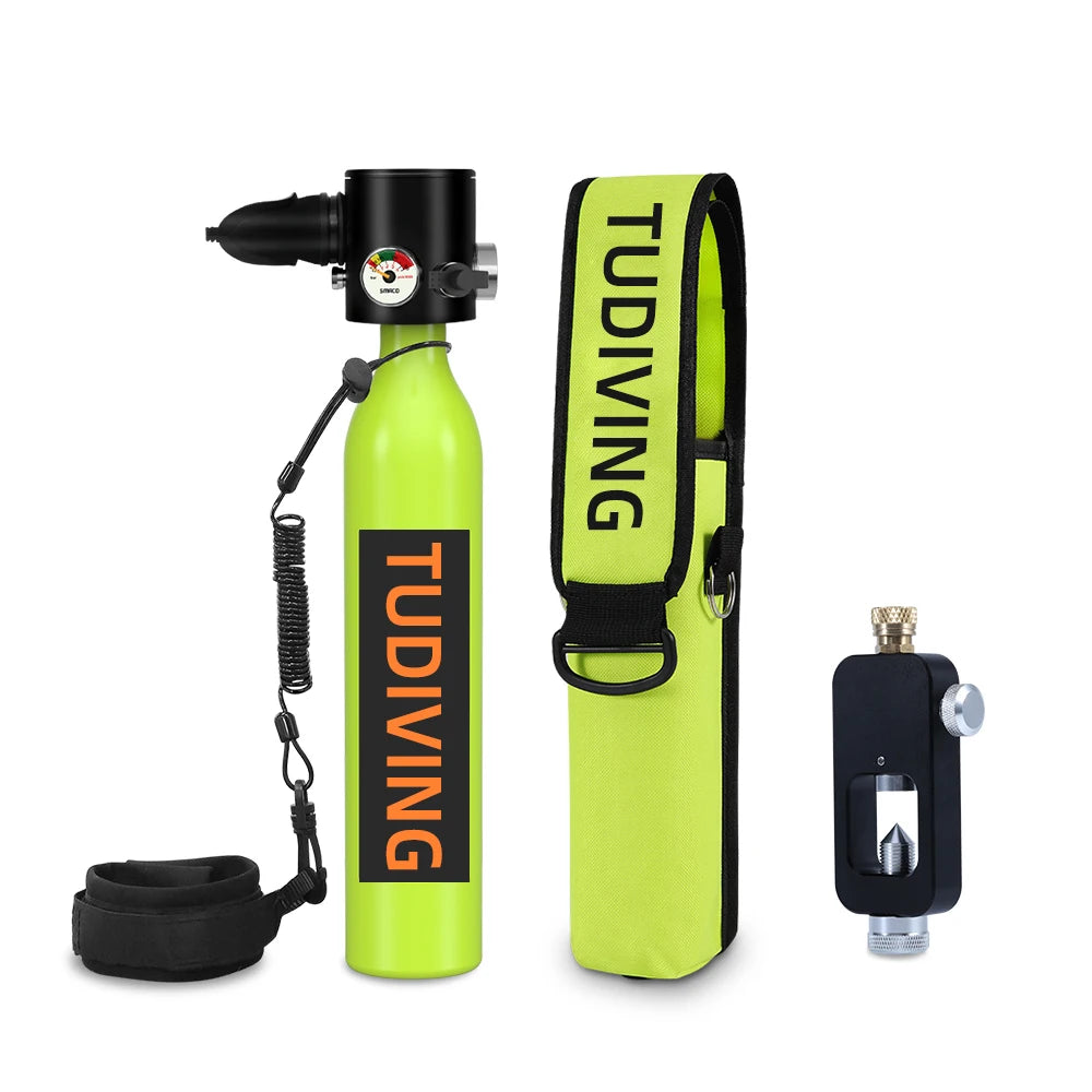 TUDIVING-0.5L Scuba Diving Tank Set,Mini Oxygen Cylinder with Full Face Snorkel Mask,Portable Travel Diving Kit for Scuba Diving