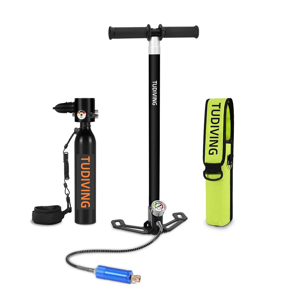 TUDIVING-0.5L Scuba Diving Tank Set,Mini Oxygen Cylinder with Full Face Snorkel Mask,Portable Travel Diving Kit for Scuba Diving