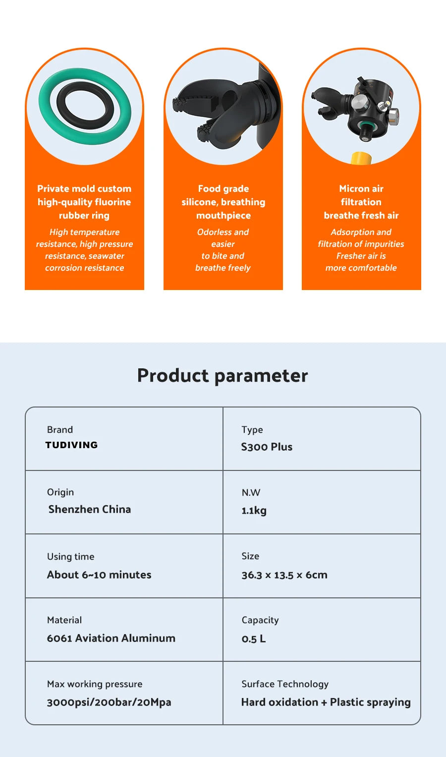 TUDIVING-0.5L Scuba Diving Tank Set,Mini Oxygen Cylinder with Full Face Snorkel Mask,Portable Travel Diving Kit for Scuba Diving