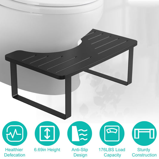 1Pc Wooden Metal Potty Stool  6.69in In Bathroom Toilet Stool For Children Rustproof Anti-Slip Poop Stool Black