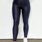 Navy Blue Crossed Dip Waist Sleek Leather Leggings