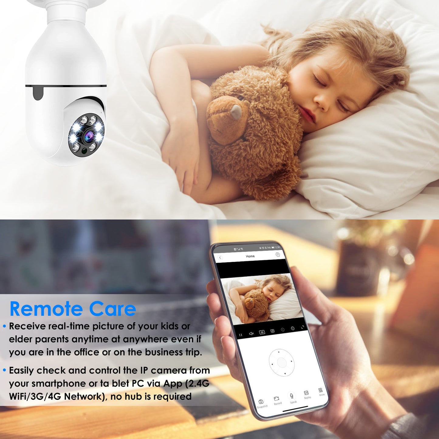 WiFi Bulb Camera 1080P FHD WiFi IP Pan Tilt Security Surveillance Camera