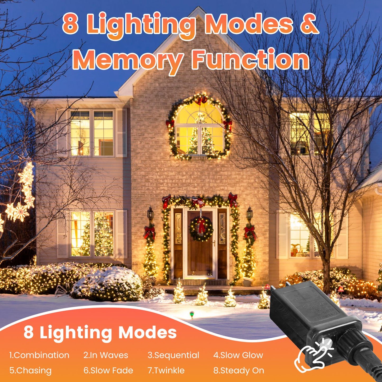 330FT String Lights Outdoor Christmas Decoration Lights With Remote IP44 Waterproof 8 Lighting Modes 8 Brightness Timer Plug In Fairy Light Xmas House Holiday Decor