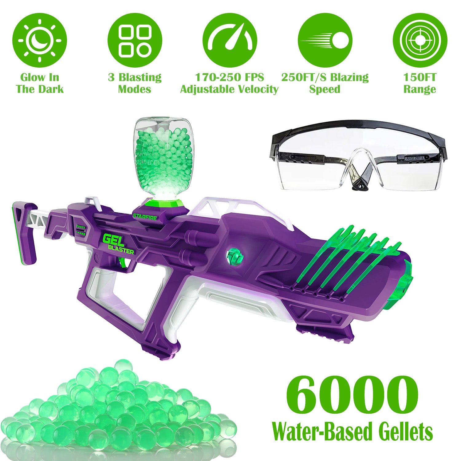 Forbidden To Sell On Amazon TK Walmart Starfire XL  Blaster Toy Gun  Splat Gun Toy With 6000 Gellets 170-250 FPS 150FT Range Semi Full-Auto  14 Years Above