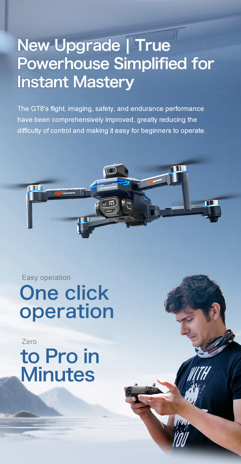 GT8 Brushless Motor Drone With 6K HD Camera & 5G FPV Transmission Free RC Quadcopter, Obstacle Avoidance, Altitude Hold One-Key Return To Foldable For Aerial Photography