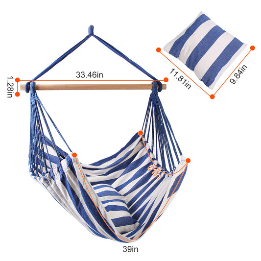1Pc Hammock Hanging Chair Canvas Porch Patio Swing Seat Portable Camping Rope Seat Wooden Stick Hammock Chair With 2 Pillows 265LBS Load-bearing